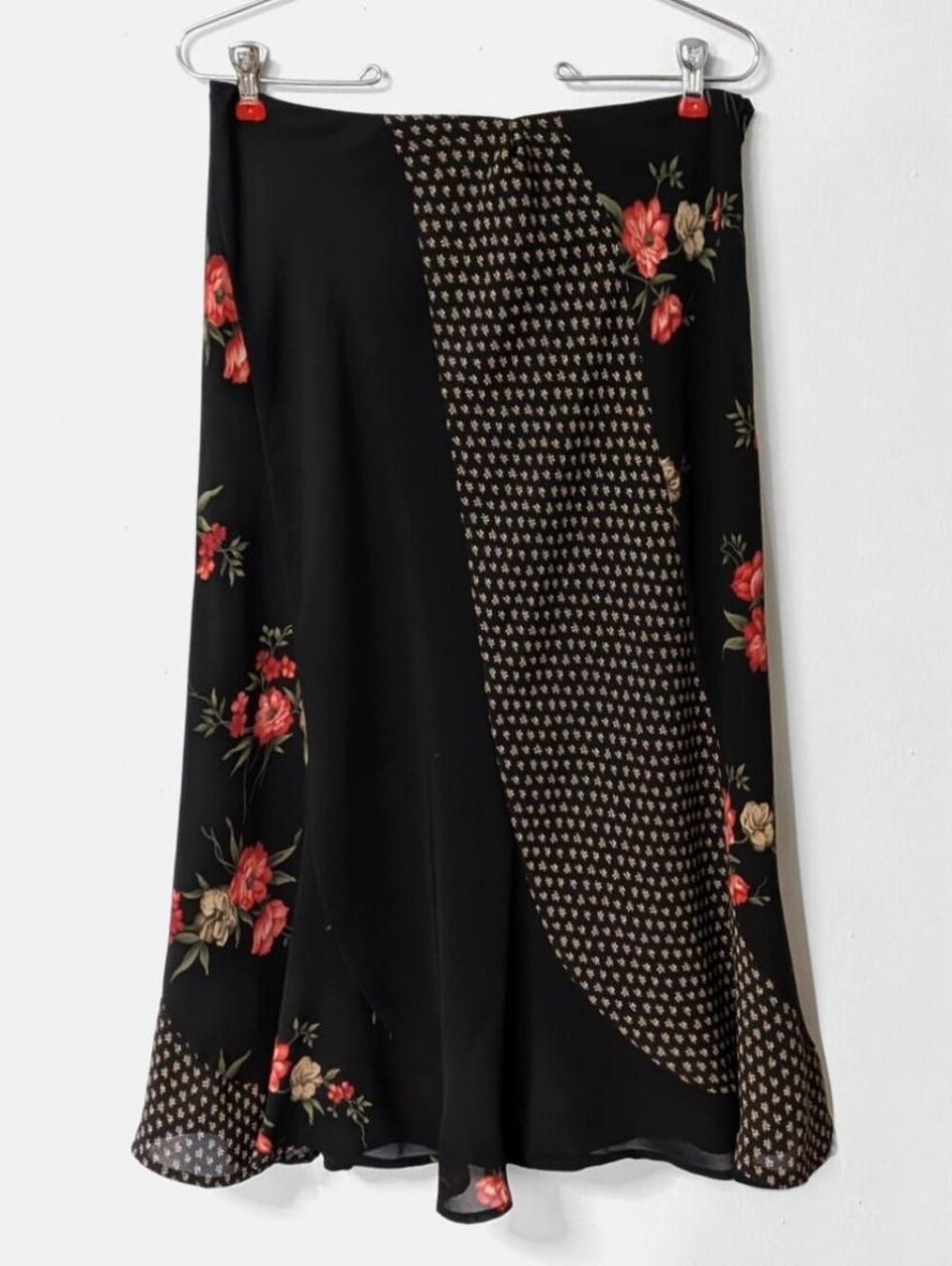 Axcess Black Romantic Floral Asymmetrical Boho Midi Skirt | Size 12